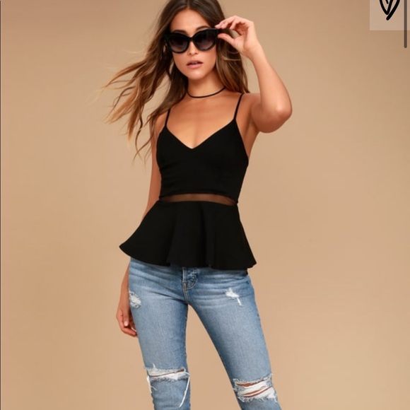 Lulus Tops - LULU’S KEEN INTEREST BLACK MESH PEPLUM TOP